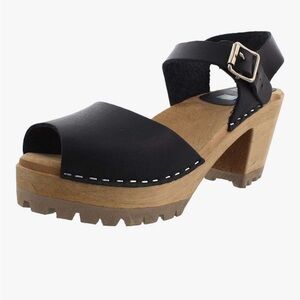 MIA‎ Women's Greta Mule in black leather block heel platform size 39